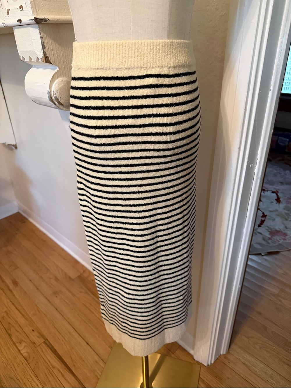 Cream and Black Striped Knit Midi Skirt - Classic Women's Skirt - Picture 7 of 7